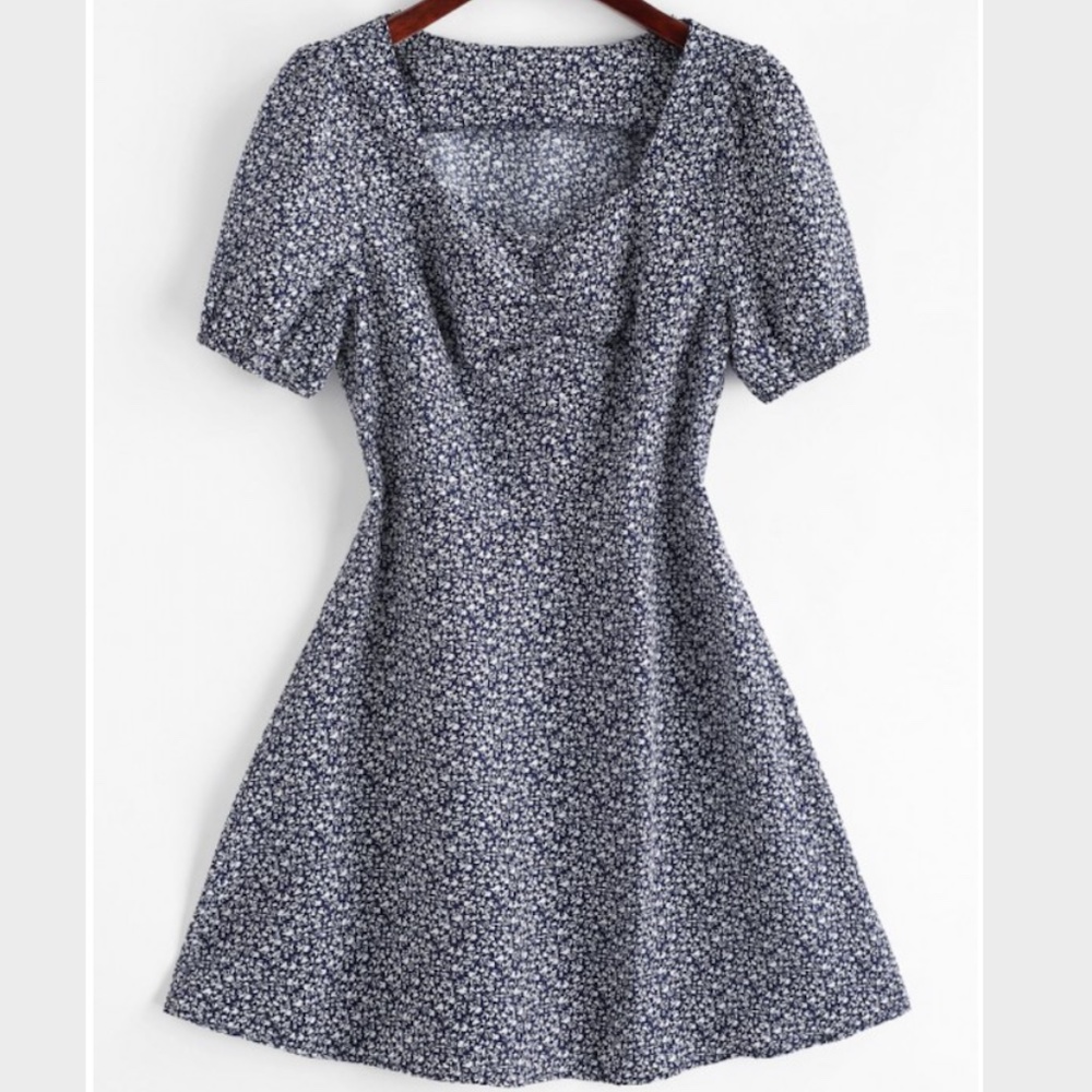 Gathered Ditsy Floral Mini Dress